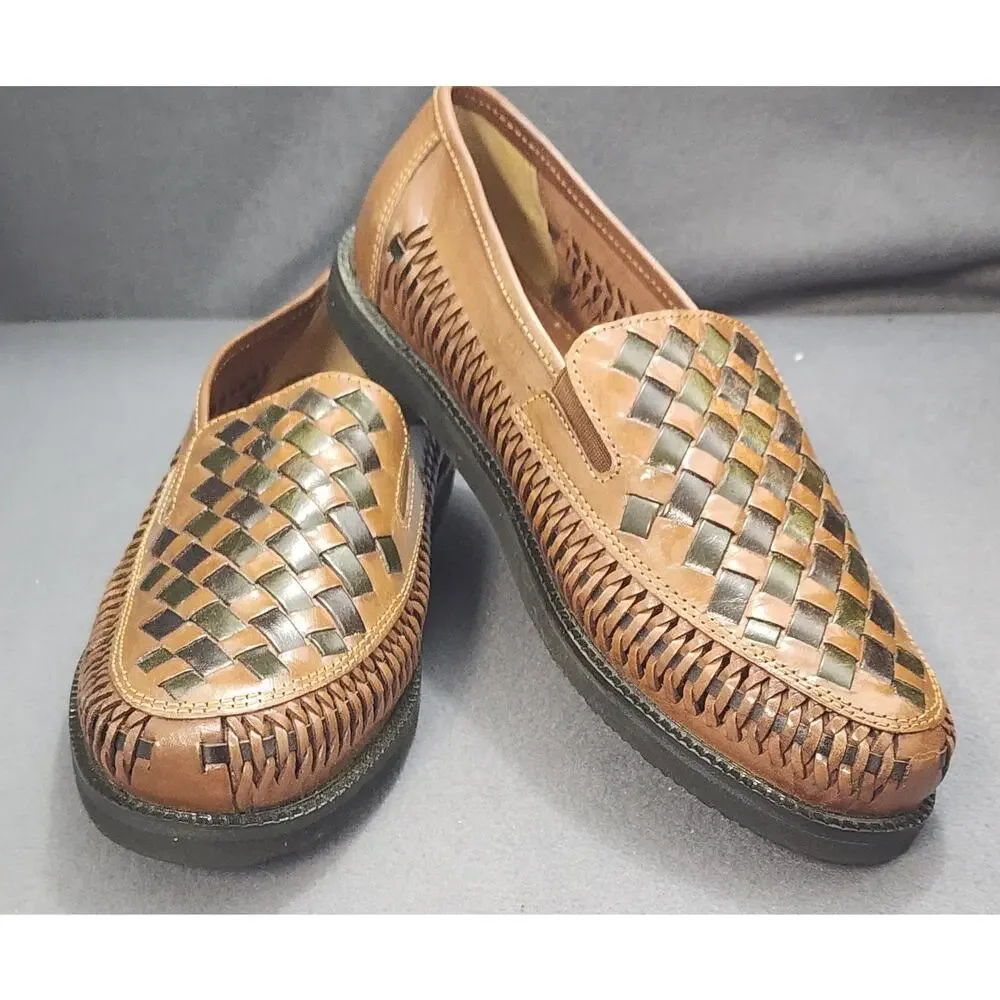 Deer Stags Loafers Slippers Mens 8 D Brown Black Woven Leather Slip On
